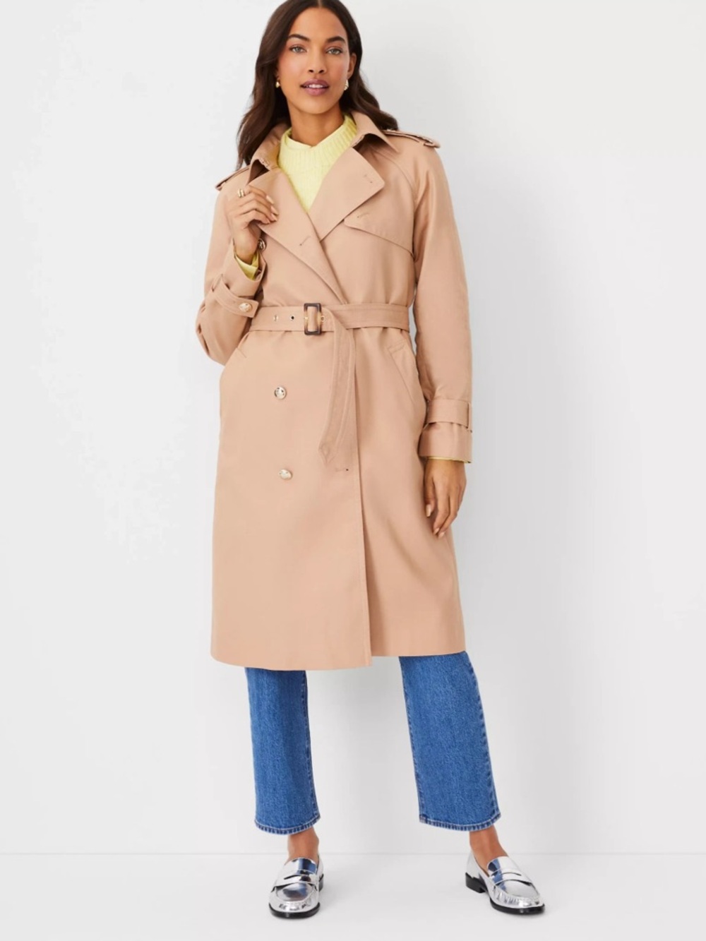 Ann Taylor Twill Raglan Trench Coat Medium